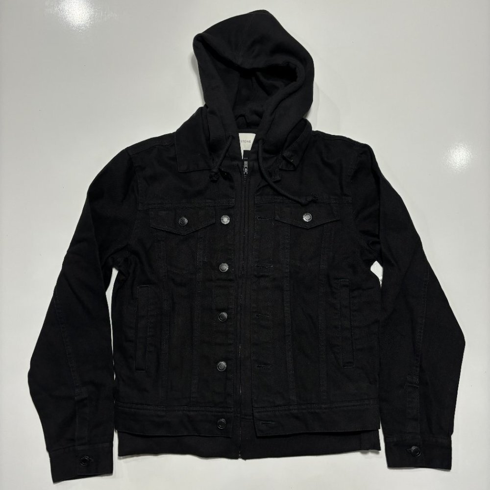 NWT Sun Stone Hybrid Hooded Trucker Jean Jacket Sz M Black Y2K Outerwear Men's